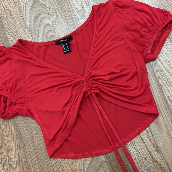 Red Elastic Crop Top - Picture 6 of 8